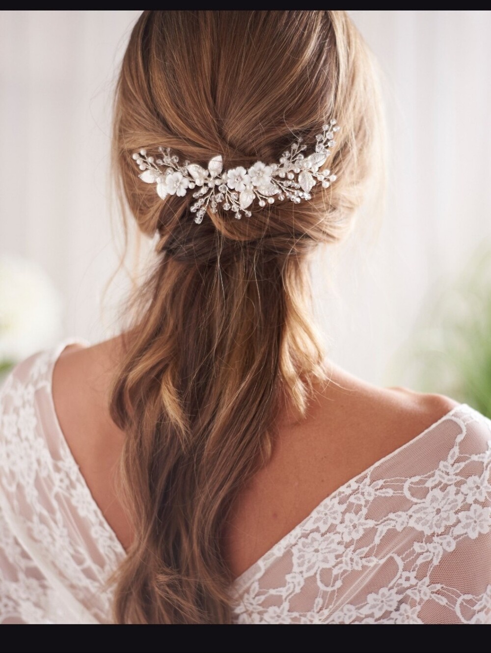 Dareth Colburn Silver Floral Pearl And Crystal Bridal Hair Comb Wedding Piece